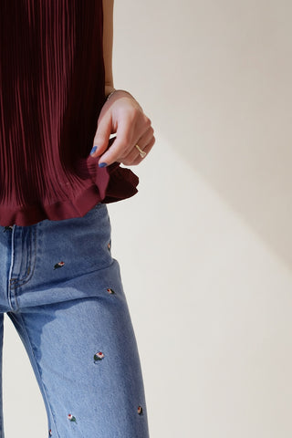 Wide Leg Long Floral Jean