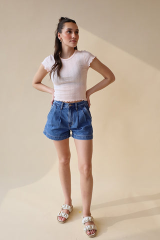 Pleated High-Rise Denim Short
