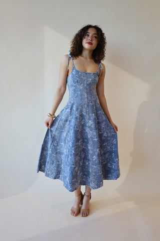 Luxe Floral Denim Dress