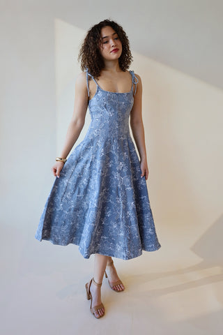 Luxe Floral Denim Dress