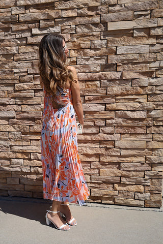 Plisse Pleated Tropical Dress