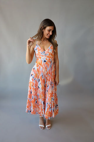 Plisse Pleated Tropical Dress