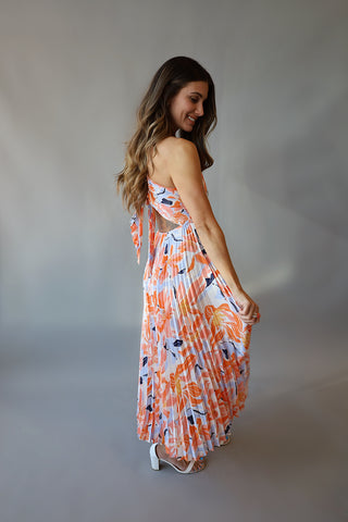 Plisse Pleated Tropical Dress
