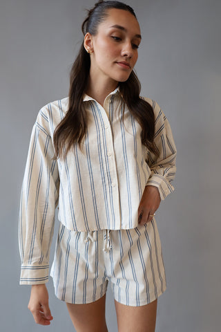 Striped Cropped Button Down Top