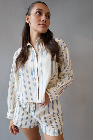 Striped Cropped Button Down Top
