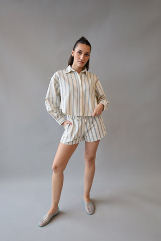 Striped Cropped Button Down Top