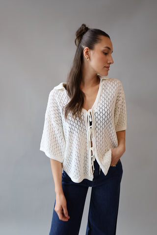 Pointelle Crochet Short-Sleeve Top