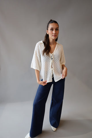 Pointelle Crochet Short-Sleeve Top