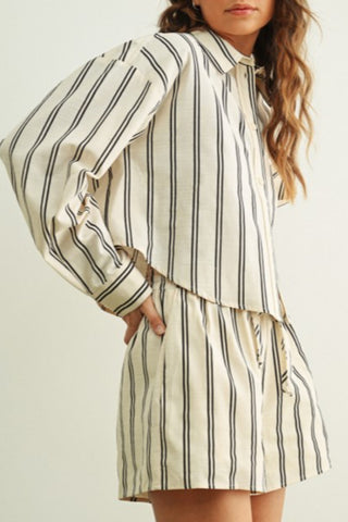 Striped Cropped Button Down Top