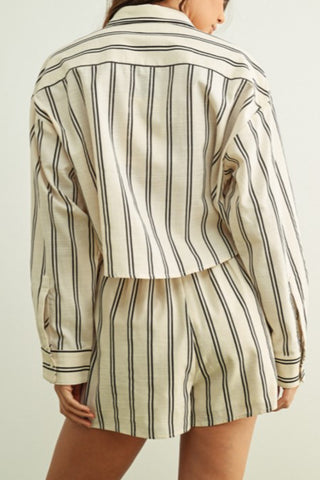 Striped Cropped Button Down Top