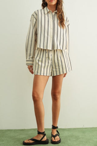 Striped Cropped Button Down Top