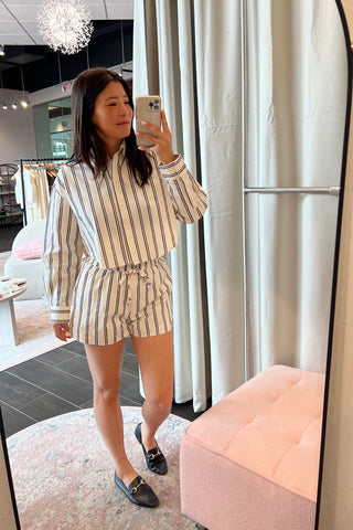 Striped Cropped Button Down Top