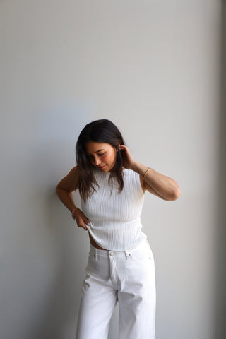 Plisse Pleated Ribbed Top