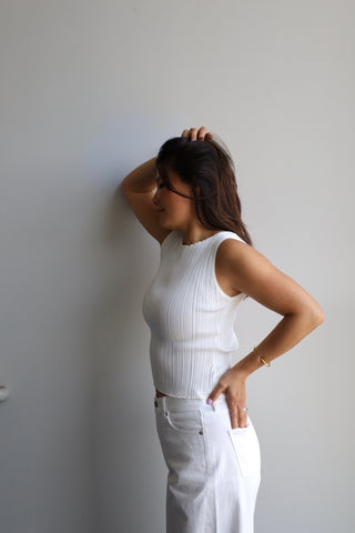 Plisse Pleated Ribbed Top
