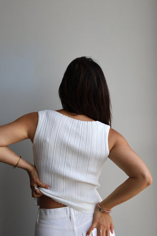 Plisse Pleated Ribbed Top
