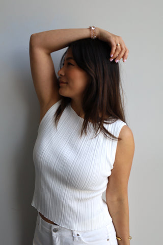Plisse Pleated Ribbed Top