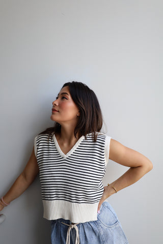 Striped Collar Knit Top