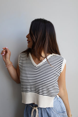 Striped Collar Knit Top