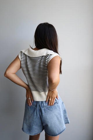Striped Collar Knit Top