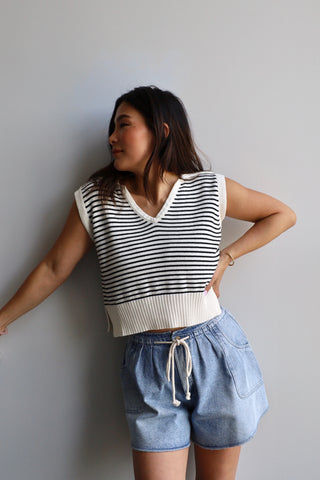 Striped Collar Knit Top