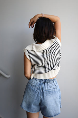 Striped Collar Knit Top