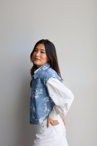 Floral Printed Denim Vest