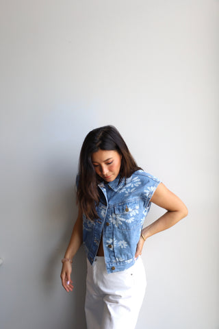 Floral Printed Denim Vest