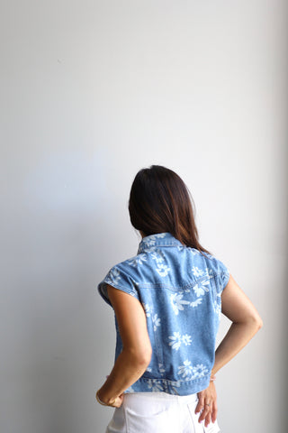 Floral Printed Denim Vest