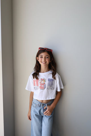 YOUTH White USA Crop Tee