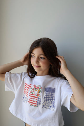 YOUTH White USA Crop Tee