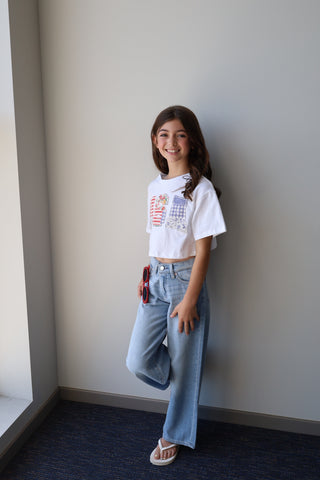YOUTH White USA Crop Tee