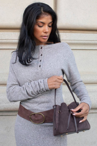 Vegan Suede Top Handle Bag