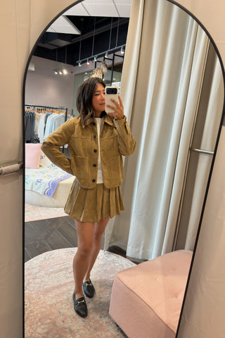 Pleated Vegan Suede Skirt
