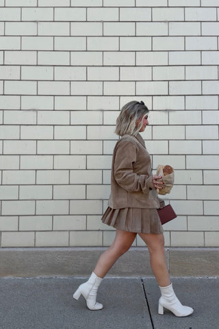 Pleated Vegan Suede Skirt