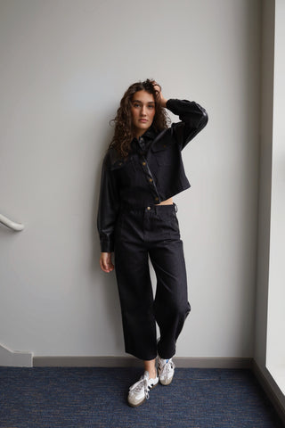 Contrast Vegan Denim Pants