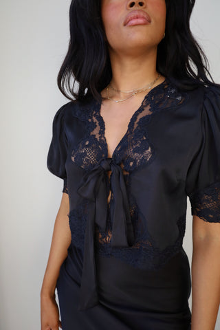 Satin Lace Trim Blouse