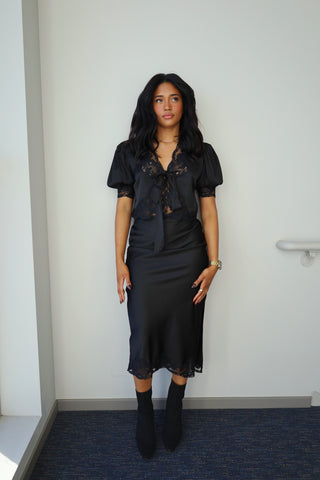 Satin Lace Midi Skirt