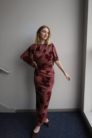 Fluttered Velvety Rose Dress