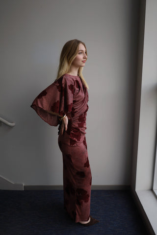 Fluttered Velvety Rose Dress