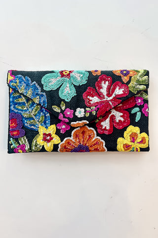 Bright Floral Beaded Clutch