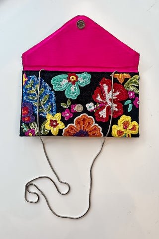 Bright Floral Beaded Clutch