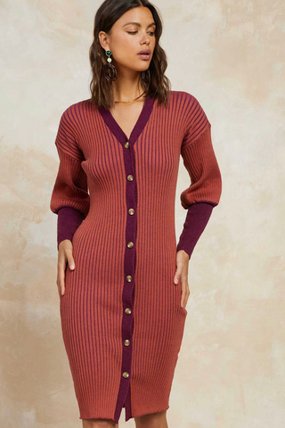 Ribbed Contrast Knit Dress
