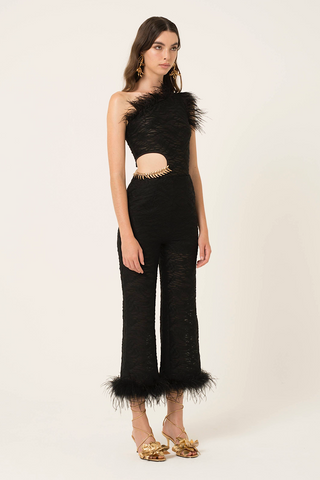 Faux Feather Cropped Trouser